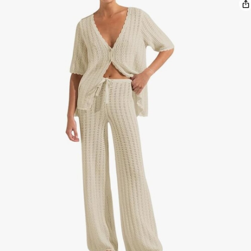 2 Piece Crochet Knit Cardigan set